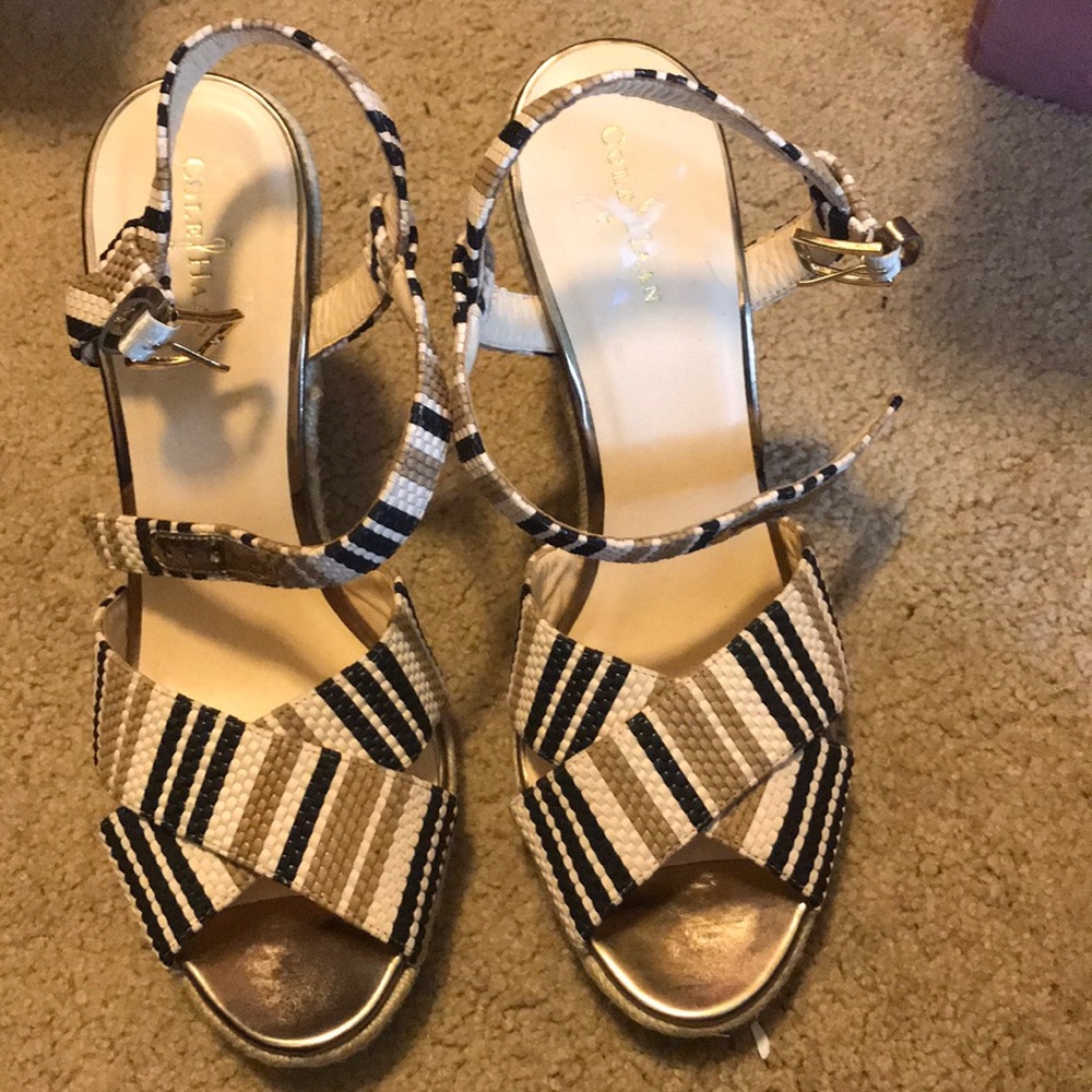 Cole Haan Metallic Gold Wedges with Striking Bow Detail